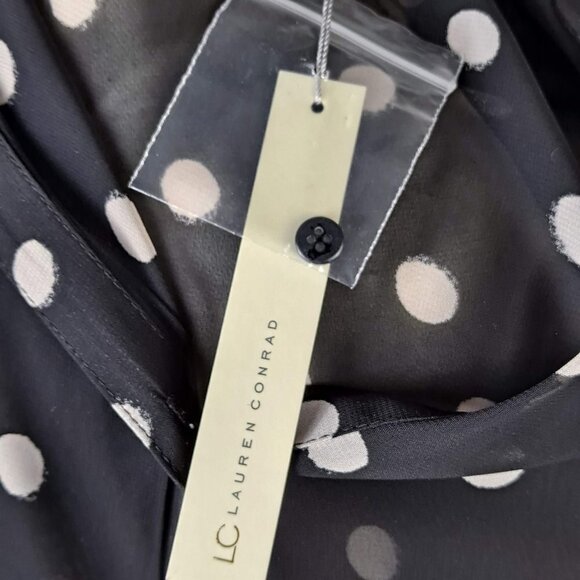 Lauren Conrad Size Medium Black with White Polka Dots Button Down Tunic Sheer - Picture 13 of 16